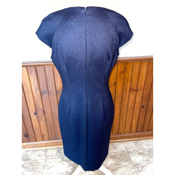 Womens Tommy Hilfiger Navy Metallic Cap Sleeve Fitted Knee Length Zip‎ Dress 8 - Picture 5 of 9